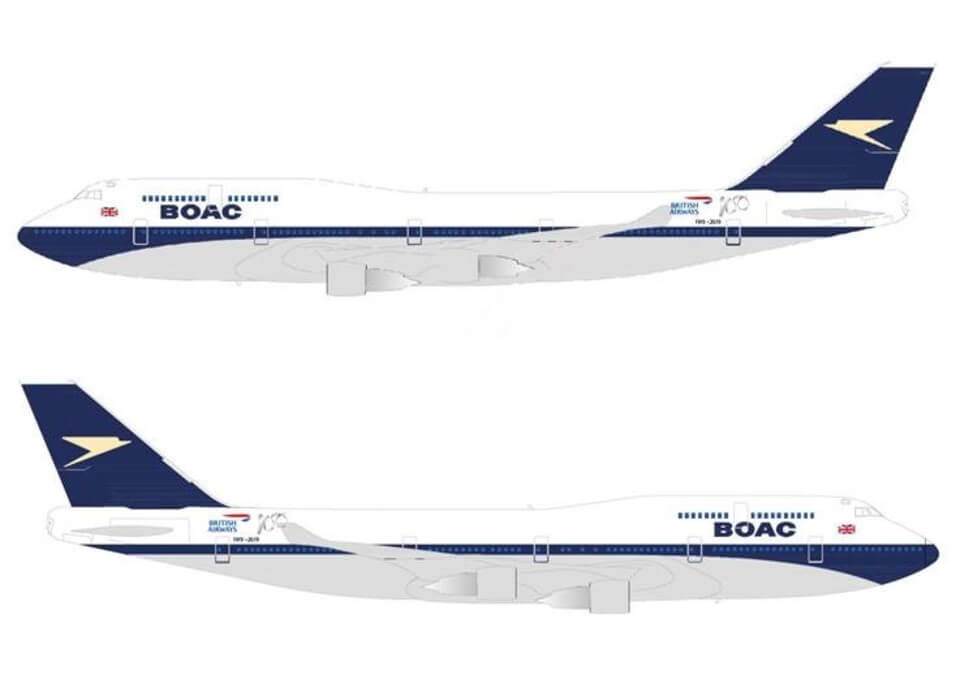 The sketch of the BOAC livery that will be applied on BA's G-BYGC 747